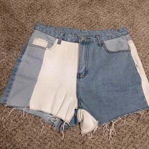 Princess Polly colorblock white & denim shorts 6